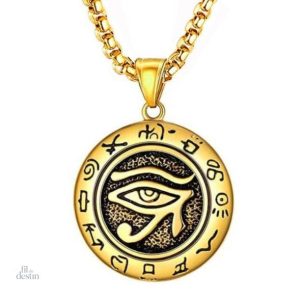 Amulette œil d'Horus décorée de glyphes porte-bonheur