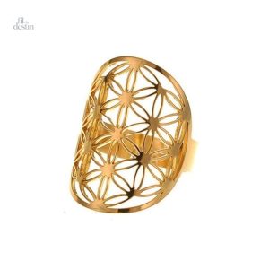 Bague fleur de vie en métal, symbole de chance et d'harmonie