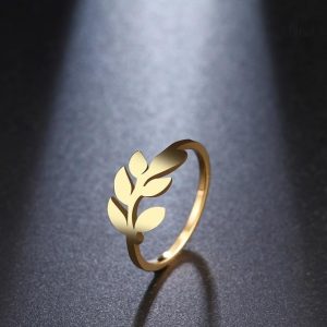 Bague porte-bonheur aux branches de laurier dorées