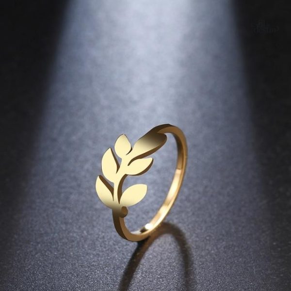 Bague porte-bonheur aux branches de laurier dorées