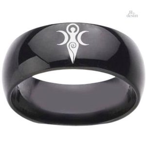 Bague wicca avec symbole de la triple déesse porte-bonheur