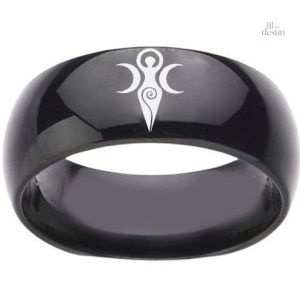 Bague wicca avec symbole de la triple déesse porte-bonheur