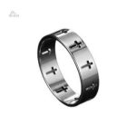 Bague gravée croix chrétienne en métal, symbole spirituel