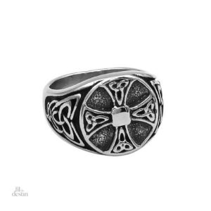 Bague croix celtique stylisée en métal argenté