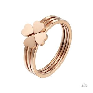 Bague trèfle à 4 feuilles en trois anneaux élégants