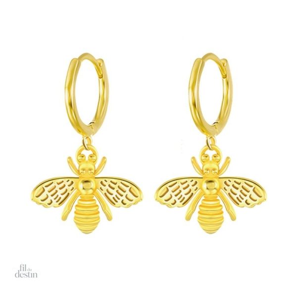 boucles-oreilles-decorees-abeilles-1 Boucles d'oreilles abeilles porte-bonheur en métal doré