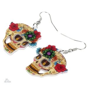 Boucles d'oreilles porte-bonheur calavera colorées