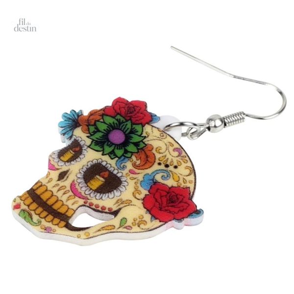 Accessoire mexicain : boucles d'oreilles calavera uniques