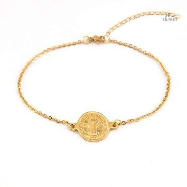 bracelet-a-la-medaille-de-saint-benoit-1 Bracelet médaille Saint Benoit en acier inoxydable
