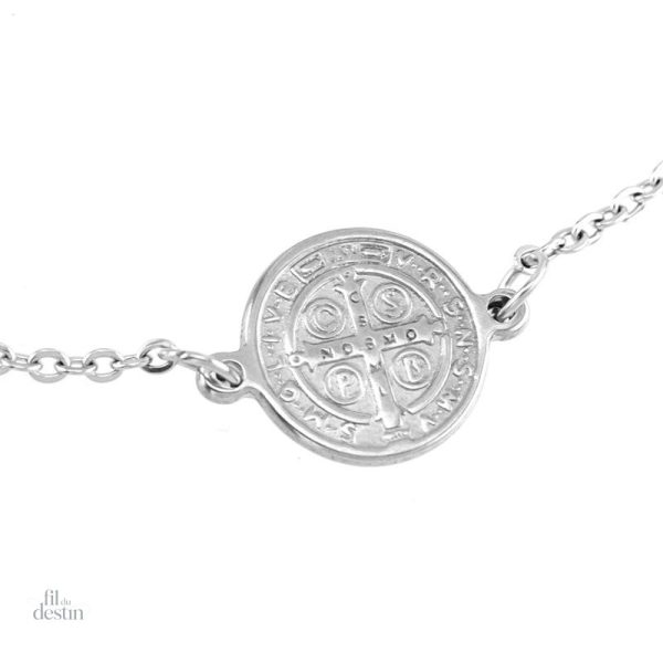 Médaille de Saint Benoit sur bracelet en cuir