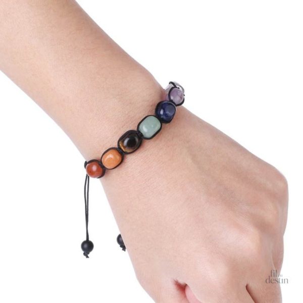 Bracelet chakra avec pierres rondes colorées
