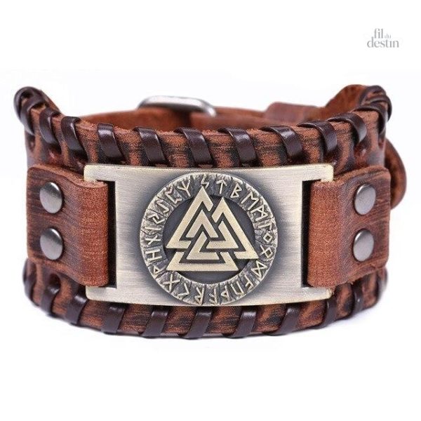 bracelet-en-cuir-decore-du-valknut-1 Bracelet en cuir avec symbole Valknut