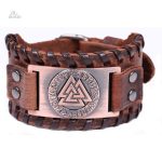 Valknut sur bracelet en cuir noir