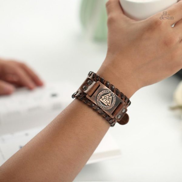 Bracelet en cuir avec motif Valknut unique