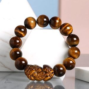 Bracelet en œil de tigre avec symbole pi xiu, amulette protectrice
