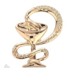 Broche porte-bonheur coupe d'Hygie en métal doré