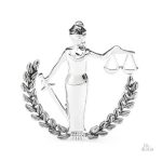 Broche symbolique de justice, glaive et balance