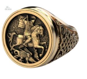 Chevalière inspirée du mythe de Saint Georges