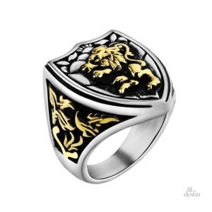 Chevalière blason avec motif de lion porte-bonheur