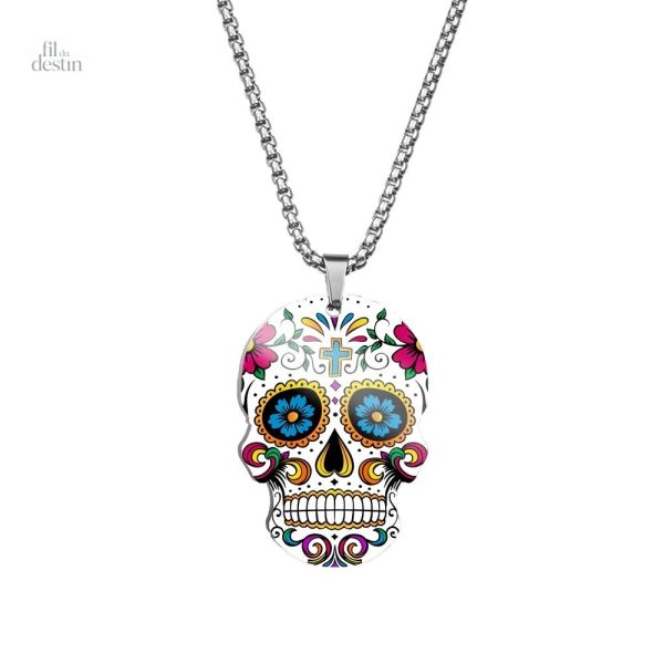 Collier calavera mexicain coloré et artistique - vue 2