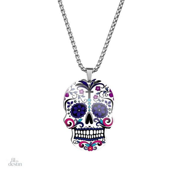 Collier calavera mexicain coloré et artistique - vue 3
