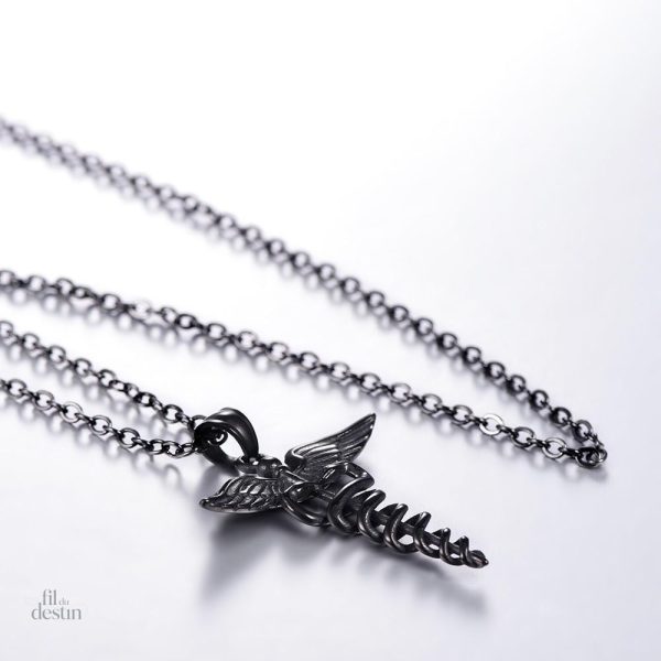 Collier en métal inspiré du caducée, talisman de protection