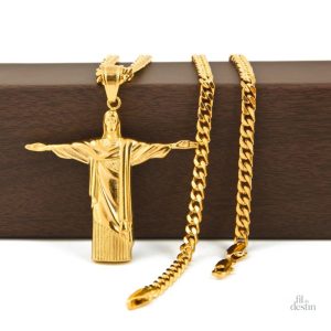 Collier porte-bonheur doré avec motif du Christ rédempteur