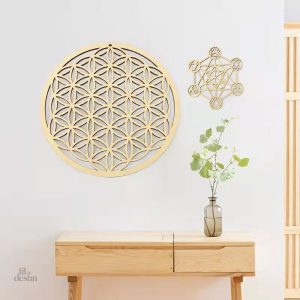 Élément décoratif en bois, motif de géométrie sacrée