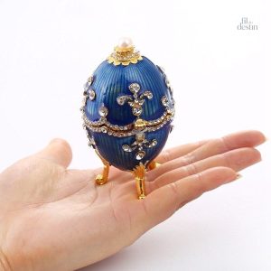 Oeuf de style Fabergé en bleu, art russe raffiné et unique