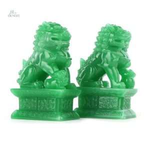 Chiens Fu en aventurine, porte-bonheur Feng Shui