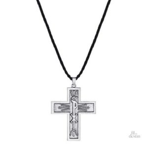 Pendentif porte-bonheur croix avec gravure sacrée