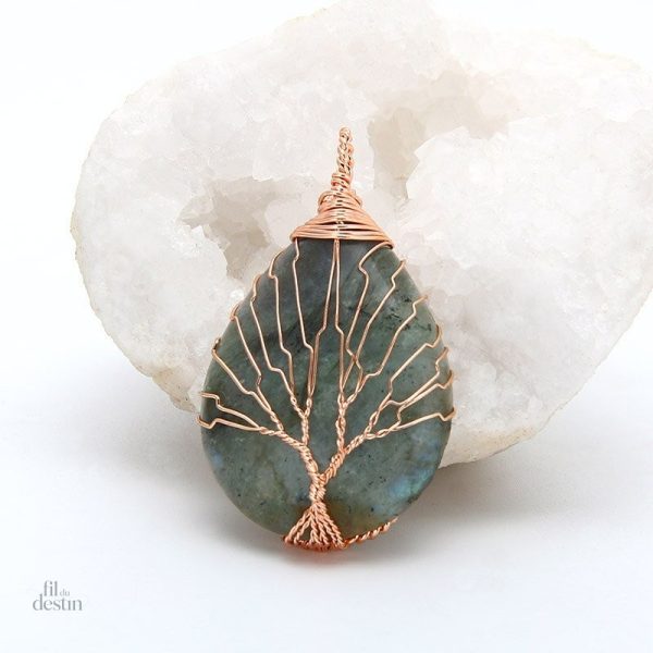 Larme de cristal avec symbole arbre de vie pour bijoux