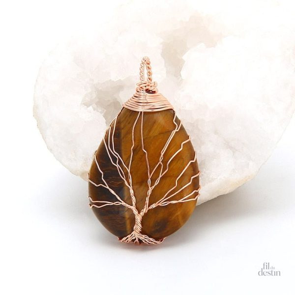 Délicat pendentif arbre de vie avec larme en cristal