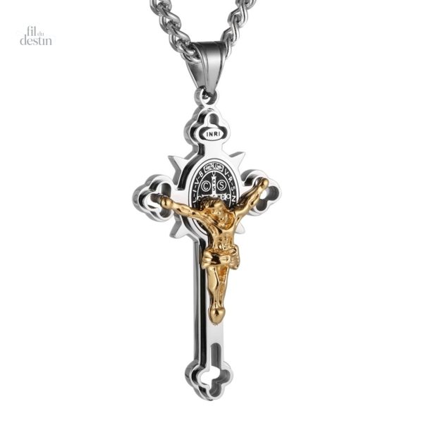 Pendentif crucifix porte-bonheur élégant en métal