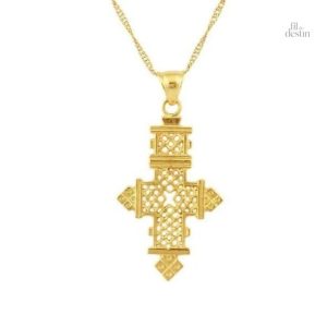 Pendentif croix éthiopienne en métal argenté