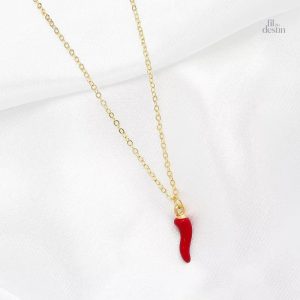 Pendentif porte-bonheur en cornicello rouge brillant