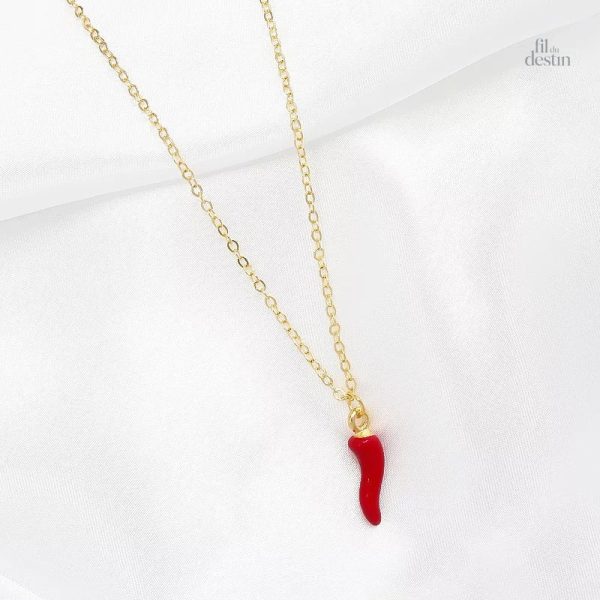 Pendentif porte-bonheur en cornicello rouge brillant