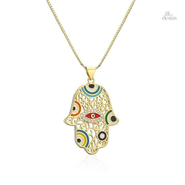 pendentif-de-la-main-de-fatma-aux-yeux-colores-1 Pendentif main de Fatma avec symboles colorés