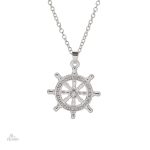 Pendentif roue du Dharma en métal argenté