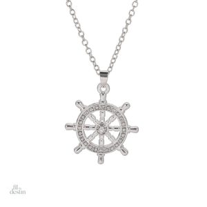 Pendentif roue du Dharma en métal argenté