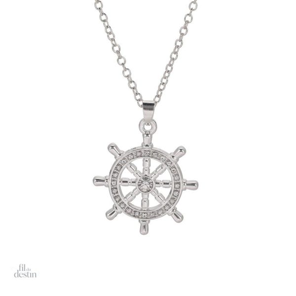 Pendentif roue du Dharma en métal argenté