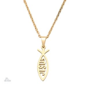 Pendentif Ichthus chrétien en style porte-bonheur