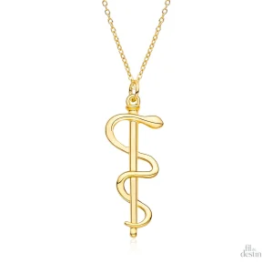 Pendentif Asclépios en motif bâton porte-bonheur