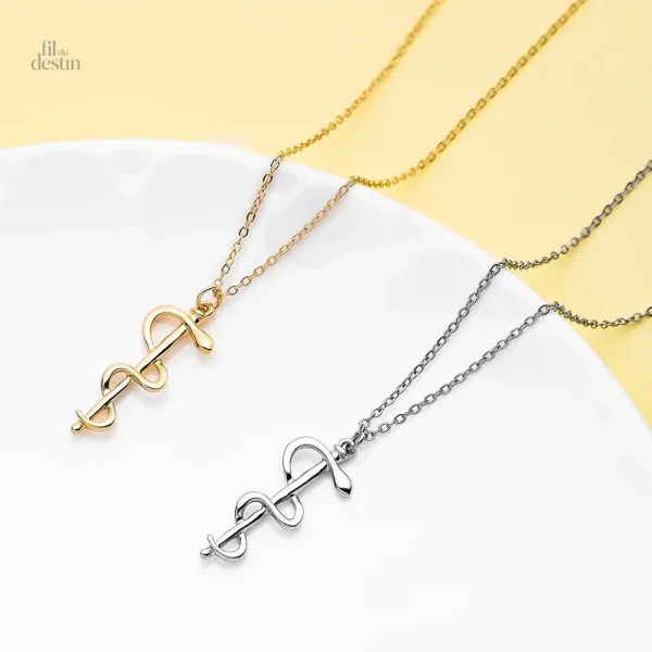 Pendentif porte-bonheur inspiré du bâton d'Asclépios