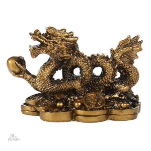 Statue de dragon d'or avec globe, porte-bonheur vietnamien
